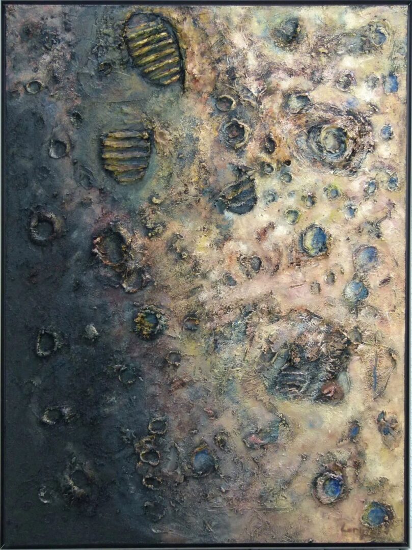 A painting of shells and bubbles on the surface.